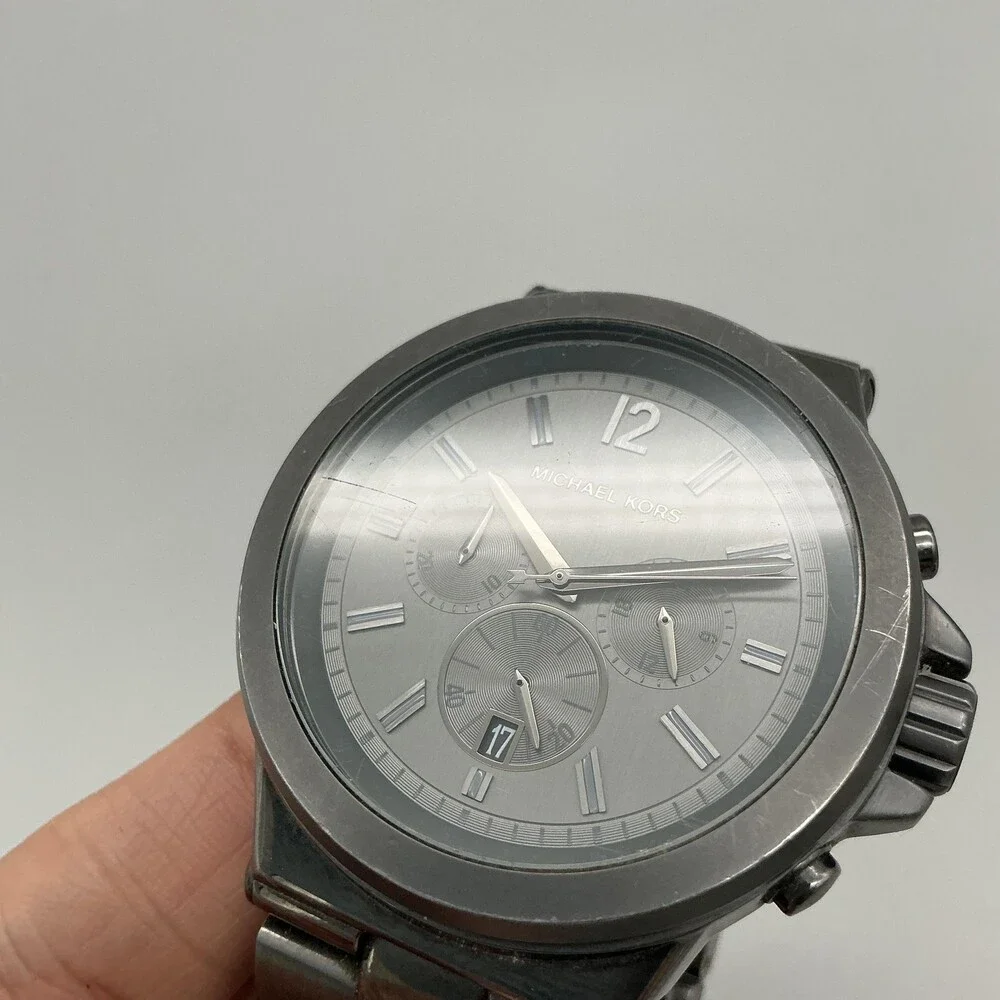 Michael Kors Dylan Mens Watch 45mm Gray Chronograph MK-8205 New Battery 7.25" - Picture 14 of 15